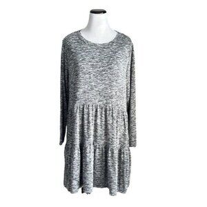 Lou & Grey Dress Women’s Marled Black Tiered Jersey Stretch Long Sleeve Size XL